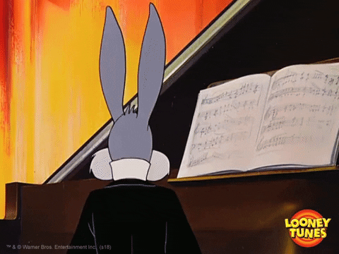 Bugs Bunny in Front of Piano Saying "Watch This"