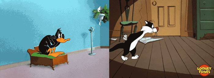 Daffy Duck and Sylvester the Cat Pondering