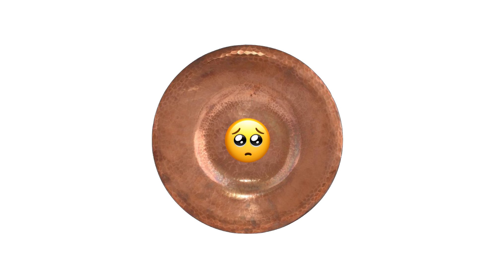 A literal copper plate with a puppy-eyed sad emoji over it